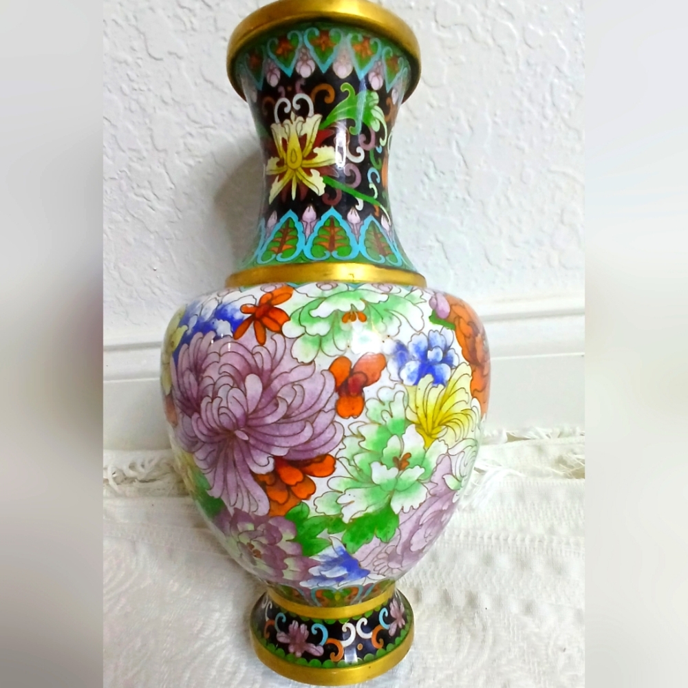 Chinese Cloisonné Enamel Vase-1970s design accent
